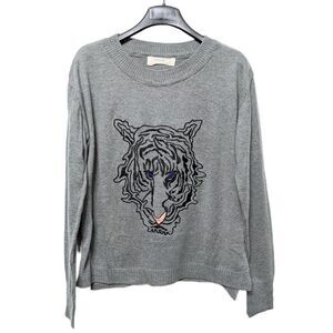 ZARA Knit Embroidered Tiger Crew Neck Sweater L
